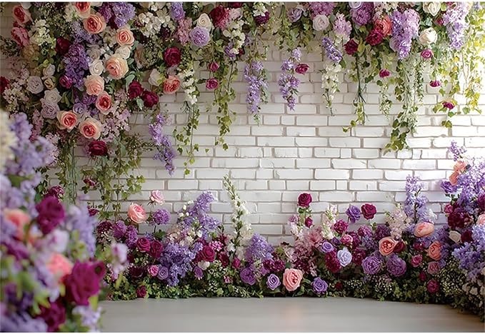 Baocicco Flower Brick Wall Backdrop 15x10ft Rose Flowers Photography Backdrops Baby Shower Bridal Shower Party Decorations Kids Adults Portraits Birthday Wedding Banner Supplies Props Video Studio