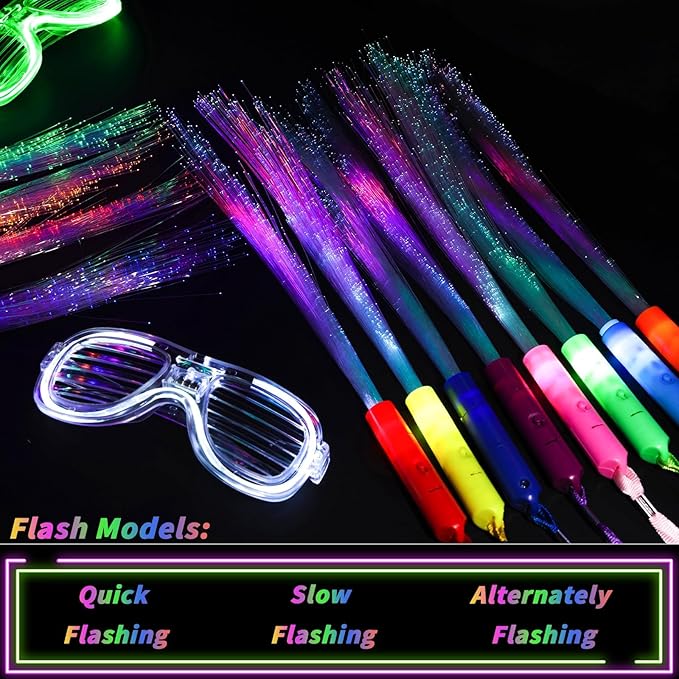 Oleitodh 96 Pack Multicolor Fiber Optic Wand Glow Wand LED Light Up Wand Bulk with 3 Flashing Models Flashing Sticks for Glow in The Dark Birthday Party Favor Wedding Halloween Christmas, 8 Colors