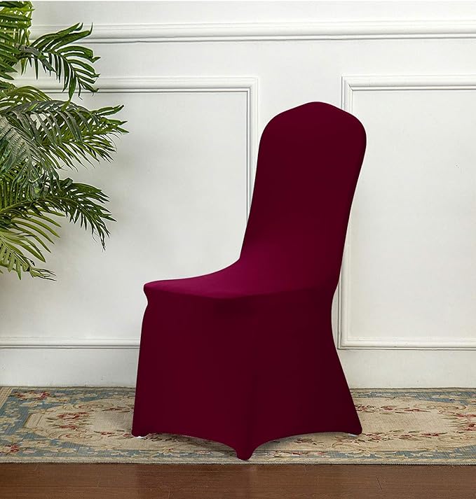 Peomeise Stretch Spandex Chair Cover for Wedding Party Dining Banquet Event (Burgundy, 12)
