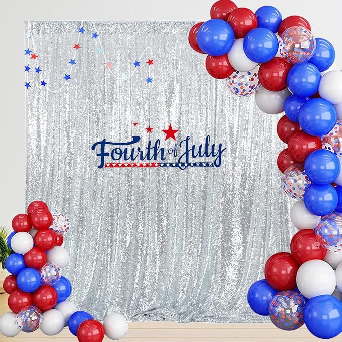 PartyDelight Silver Sequin Backdrop 6x6ft 4 Inch Rod Pocket | 3mm stitched silver sequins on mesh backing with 4 inch rod pocket for full body photos ceremony arches party walls and stage