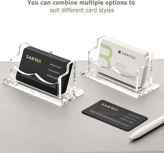 SANRUI Acrylic Business Card Holder for Desk,Clear Horizontal Name Card Stand for Women and Men, Desktop Organizer Display for Office Home Exhibition - 2 Pack 120 Card Capacity