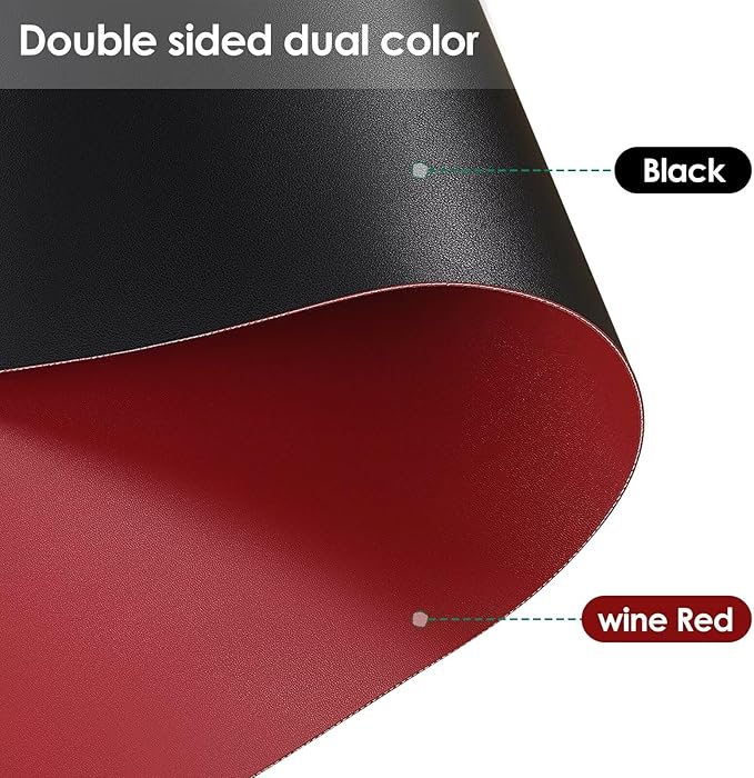 Round Table Cover - Can Be Used On Both Sides Waterproof and Easy to Clean Good Flatness Used for Dining Table(Black+Wine Red Dia.42Inch)