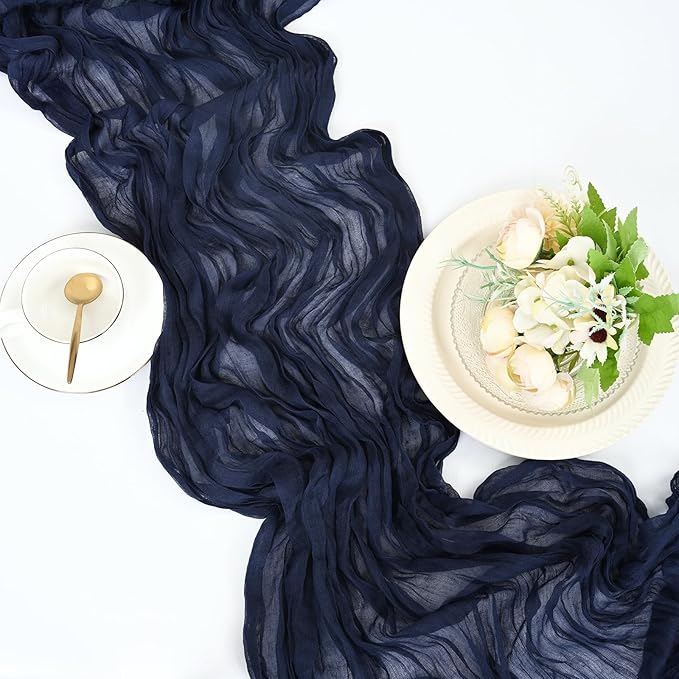15 Pack Navy Blue Cheesecloth Table Runner 17 x 108 Inch Fall Thanksgiving Boho Rustic Farmhouse Gauze Cheese Cloth Runner for Wedding Party Baby Shower Home Decor Holiday Decorations