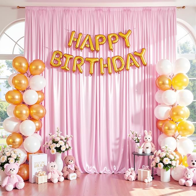 30x10ft Pink Glitter Backdrop Curtain for Parties, Wrinkle Free Satin Photo Backdrop Drapes 6 Panels 5x10FT Shimmer Back Drop Cloth for Wedding Birthday Baby Shower Photography Background Decor