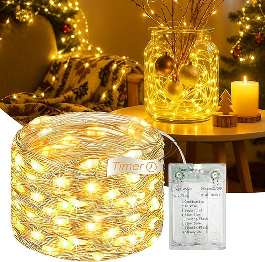 16FT 50 LED Fairy Lights Battery Operated with Timer, 8 Modes USB Mini Twinkle Light, Small String Lights for Tree Wreath Vase Bedroom DIY Holiday Wedding Mothers Day Decorations-Warm White