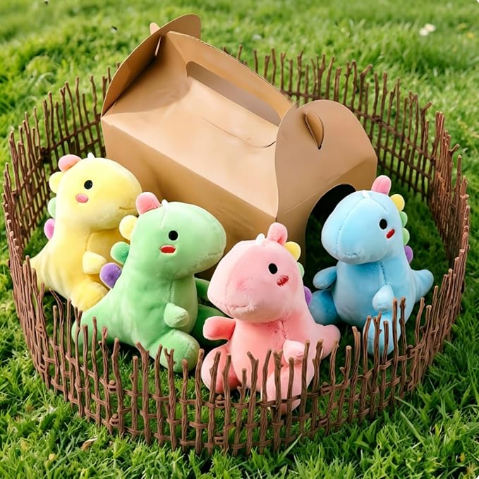 Adopt A Dinosaur Party Favors Mini Plush Stuffed Animals Set with 12 Plush Dinosaur Mini Fence Blackboard Kraft Paper Box for Adopt An Animal Themed Birthday Party