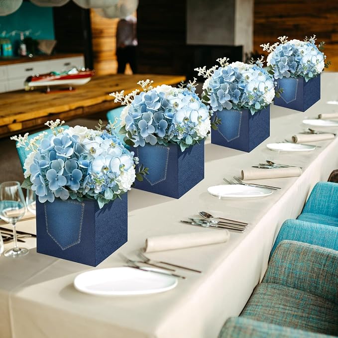 8 Pack Denim Baby Shower Centerpieces Decorations Blue Jean Party Flower Boxes Cowboy Western Baby Boy Shower Decor Gender Reveal Flower Boxes Photo Props Party Supplies