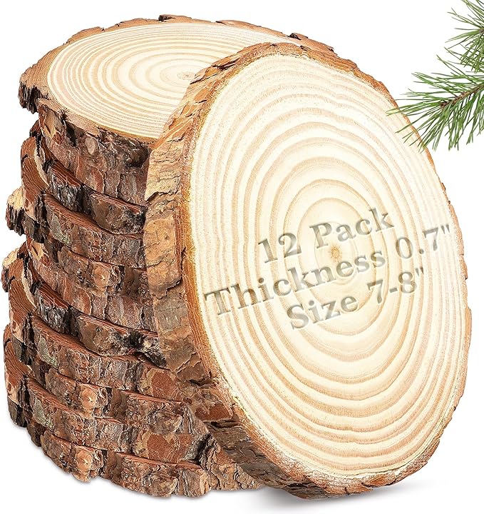 Wood Slices for Centerpieces,Unfinished Wooden Round Slabs,Large Wood centerpieces for Wedding Tables Decor or DIY Painting Crafts (SM12P7-8INCH)