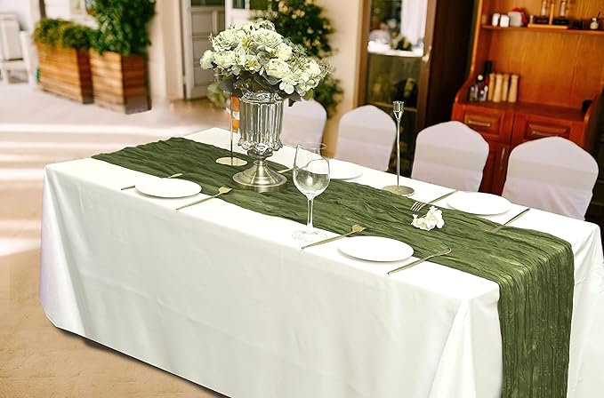 15 Pack Cheesecloth Table Runner Grass Green 10Ft Gauze Cheese Cloth Table Runner 35x120 Inch Boho Table Runners for Wedding Birthday Party Engagement Bridal Baby Shower Anniversary Christmas Decor