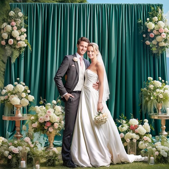 8x10FT Hunter Green Backdrop Curtains for Wedding Parties, Wrinkle Free Polyester Photography Backdrop Drapes for Christmas Birthday Parties Stage Background Stand Decorations 4x10ft,2 Panels