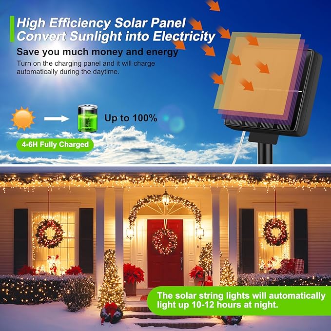 Brightever Solar String Lights, 6-Pack Total 240FT 600LED Solar Fairy Lights with 8 Lighting Modes, Solar Lights Outdoor Waterproof for Patio Christmas Wedding Party Tree Yard Decoration (Warm White)