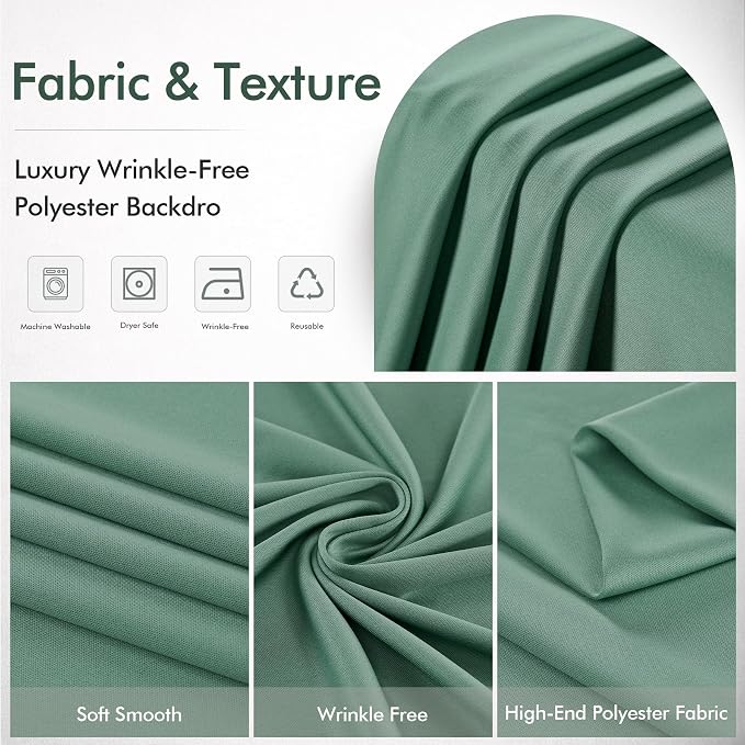 20ftx12ft Wrinkle Free Sage Green Backdrop Curtain Photo Backdrop Drapes | 4 Panels 5×12ft Height Sage Silky Polyester Fabric Back Drop Cloth for Wedding Party Birthday Photography Background Drape