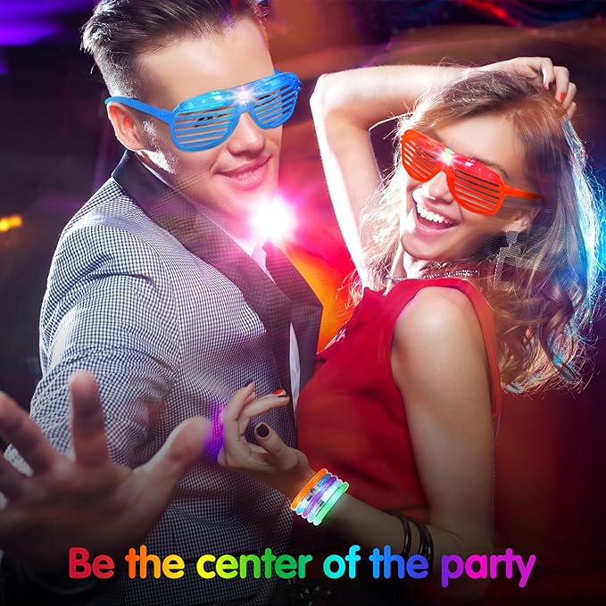 Honoson 96 Pack Glow in the Dark Party Supplies, Light up Glasses LED Bracelets, Neon Favor Flashing Bulk Gift for Adult (Vibrant Color)