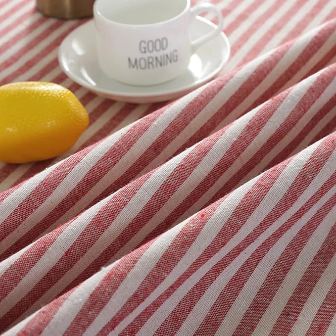 meioro Round Tablecloth Stripe Tassel Table Cloth Cotton Linen Dust-Proof Table Cover for Dining Circle Coffee Side End Card Tables, Parties Holiday Indoor Outdoor Use (Red/White Stripes, 60 Inch)