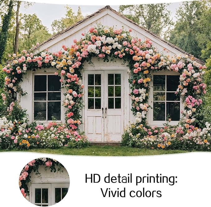 20X10ft Flower Backdrop Floral Retro House Photography Backdrops Rustic Garden Style Decoration Wedding Portrait Background Studio Photo Booth Props