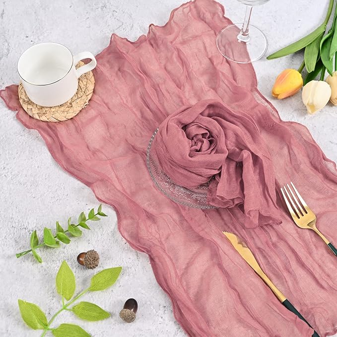 60 Pack Gauze Cheesecloth Napkins 20 x 20 Inch Wrinkled Dinner Napkins Rustic Boho Table Napkins Decorative Cloth Napkins for Weddings Parties Event Family Dinner Table Decoration (Dusty Rose)