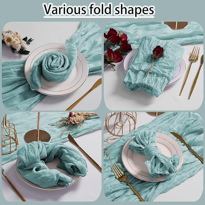 LZY 60 Pack Gauze Cheesecloth Napkins 20x20 Inch Dinner Cloth Napkins, Soft Boho Table Napkins Rustic Wrinkled Cheese Cloth Napkins Bulk for Wedding Party Baby Shower Event Decor (Light Blue)
