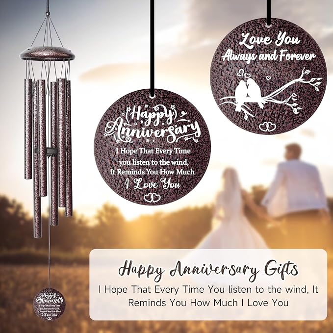 Anniversary Wind Chimes Gifts for Men Women, Happy Anniversary Decorations, 25" Wind Chimes Romantic Gift for Couple, Parents, Wife, Husband, Friends (Mr & Mrs