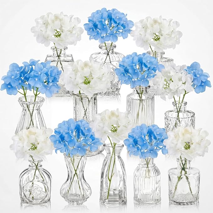36 Pcs Artificial Flowers Table Centerpiece with Vases Colorful Wildflower Centerpieces Silk Flower Arrangement for Wedding Baby Shower Table Centerpieces Party(Hydrangea,Clear)