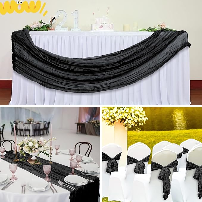 15 Pack Black Cheesecloth Table Runner 10Ft Gauze Cheese Cloth Table Runner 35 x120 Inch Romantic Boho Table Runners for Wedding Birthday Party Engagement Bridal Shower Holiday Summer Table Decoration