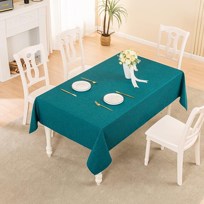 BALCONY & FALCON Rectangle Tablecloth Washable Wrinkle Resistant and Water Proof Table Cloth Decorative Linen Fabric Tablecloths for Dining Parties Kitchen Wedding and Outdoor Use (Teal, 55x95)
