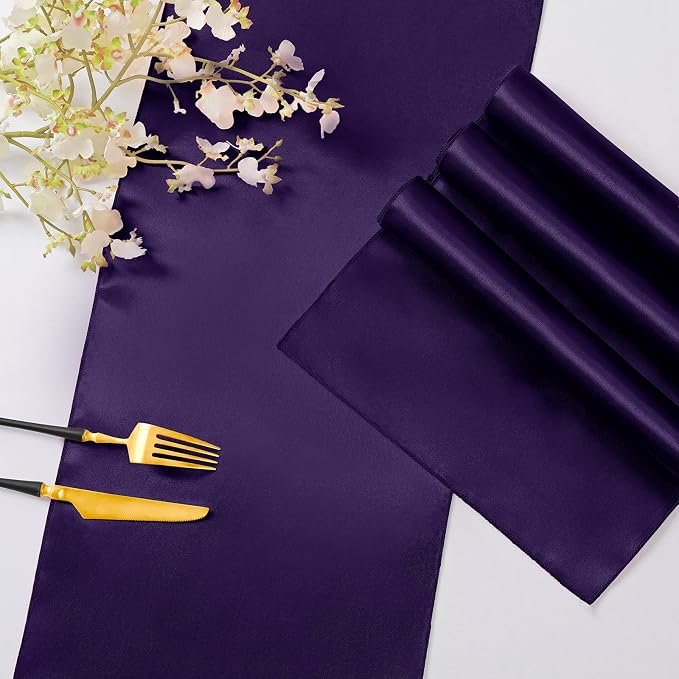 Horbaunal 24 Pack Purple Satin Table Runner 12 x 108 Inch, Smooth Table Runners for Wedding Banquets Birthday Party