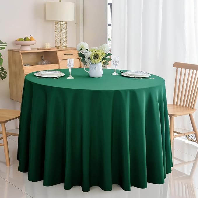 6-Pack Round 108-inch Blackish Green Table Cloths, Solid Stain and Wrinkle Resistant Circular Tablecloth, Premium Plain Weave Polyester Fabric Table Linen Covers for Hotel, Banquet