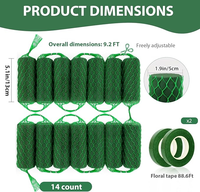 14 Pcs Floral Foam Garland 9.2ft Flower Sponge Blocks Kit, Absorption Flower Holder Arch Door Tabletop Flower Arrangement Material Floral Craft Wet Foam Blocks for Home Wedding Holiday Decoration