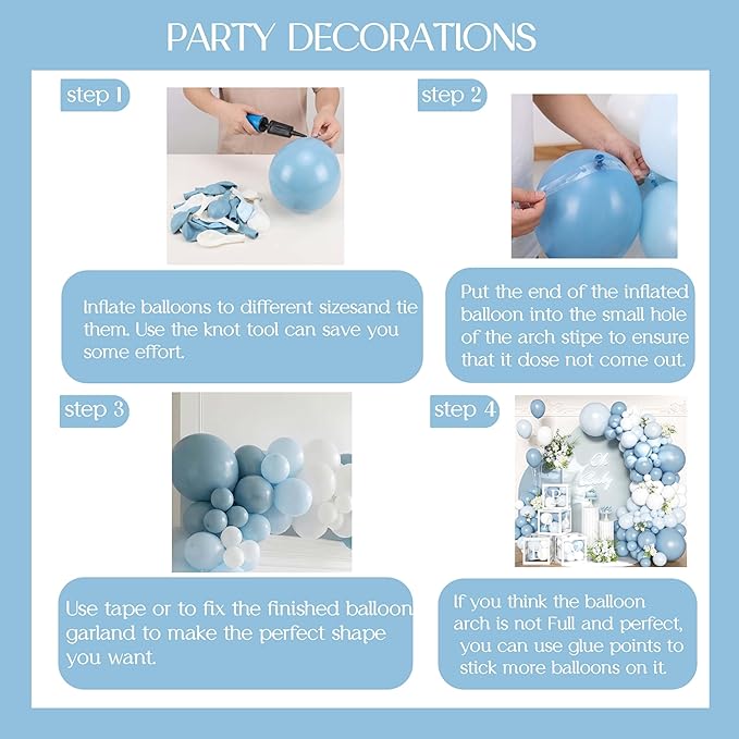 148Pcs Dusty Blue Baby Shower Decorations for Boy - Boho Balloon Arch Garland Kit with 4 Baby Boxes - Matte Blue Sand White Balloons for Gender Reveal Backdrop, 1st Birthday Party