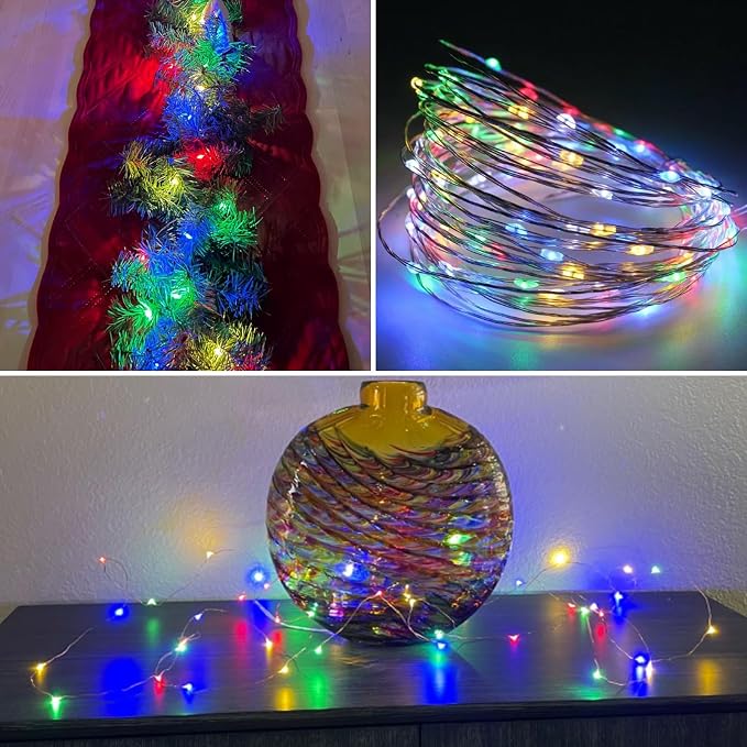 QITONG Multicolor Fairy Lights Battery Operated, 4 Pack Each 16ft 50 LED Outdoor String Lights, Silver Wire Mini Twinkle Light Indoor
