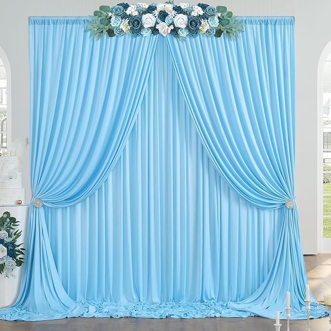 10x8ft Wrinkle Free Baby Blue Backdrop Curtains for Parties, Thick Fabric Backdrop Drapes for Wedding Birthday Photography Baby Shower Party Background