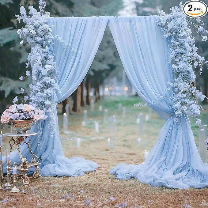 10ft x 10ft Baby Blue Backdrop Curtains, Wrinkle-Free Sheer Chiffon Fabric Photo Backdrop Draping Fabric for Wedding Arch Baby Shower Gender Reveal Photography Decorations