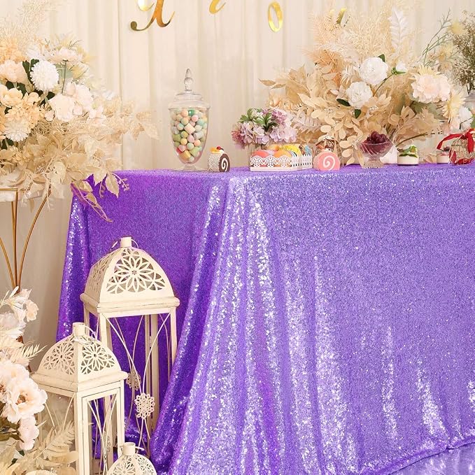 Juya Delight Light Purple Sequin Tablecloth Rectanglar 60" x 102" Lavender Sparkly Table Cover for Wedding Birthday Party Decoration