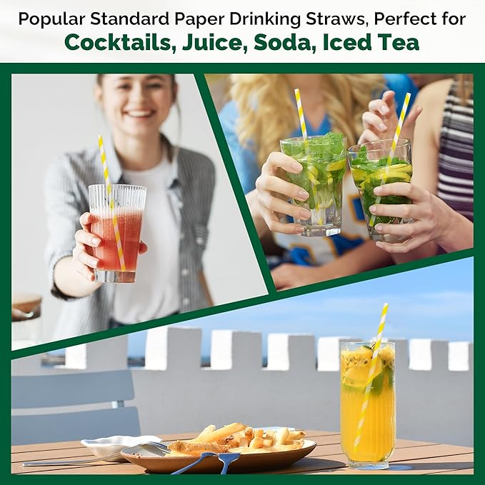 [1000 Count] Yellow Paper Drinking Straws, 7.75 Inch -Restaurant Bulk Pack