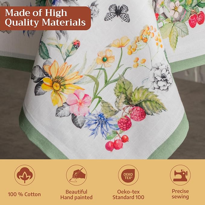 Maison d' Hermine Table Cloth Rectangle Table 100% Cotton 54 x 72 Inches Tablecloth Reusable Decorative for Dining Kitchen Room Farmhouse Party Home Hotel Restaurant Spring Summer - Printemps