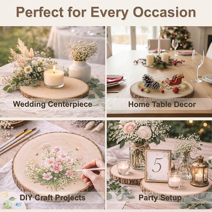 Wood Slices for Centerpieces 10 Pcs Natural Wood Rounds 8-9 Inch for Wedding Table Decor Rustic Centerpiece Base
