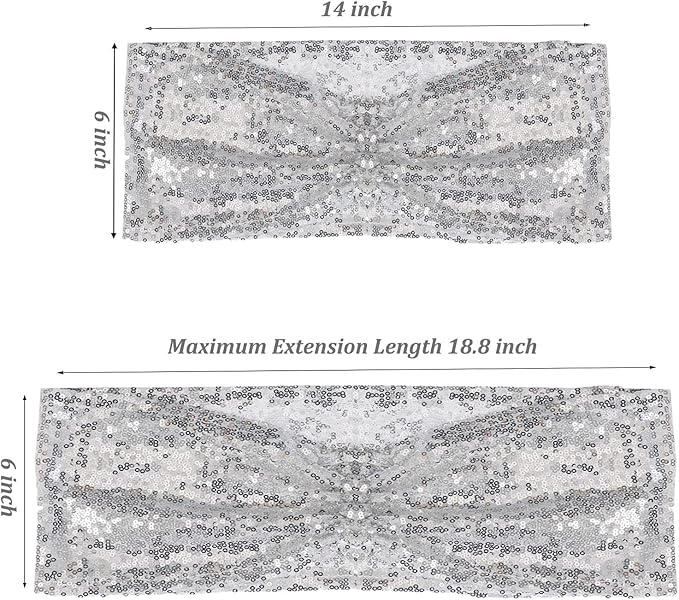 SquarePie Sequin Chair Sashes 30 Pack - Silver Decorative Sashes Bands for Wedding Party Decoration, Seuqin Fabric Bow for Banquet Reception Chairs