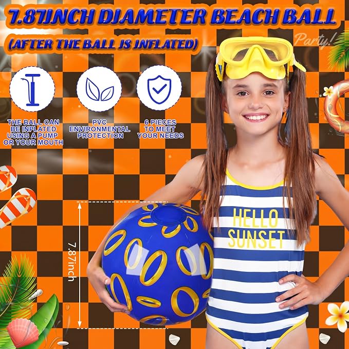 Leyndo 12 Pack Golden Rings Themed Beach Ball for Kids 7.87" Bulk for Summer Pool and Beach Game Gifts and Birthday Party Supplies and End of The Year Class Party Decoration Favors
