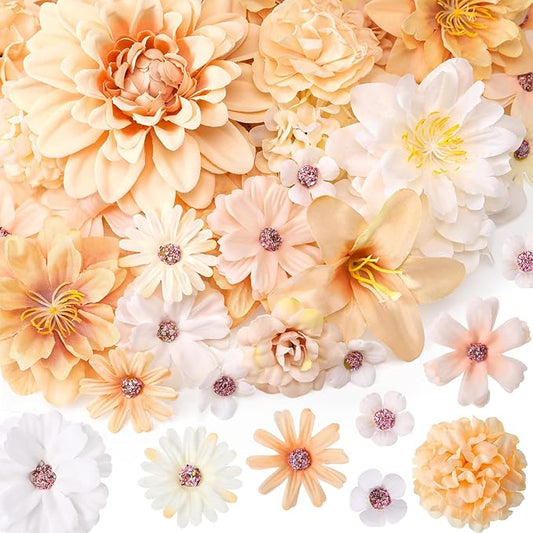 Cindeer 200 Pcs Fake Flower Heads for Crafts Mini Flower Heads Faux Rose Artificial Daisy Blossom Decorative Flowers for Home Bride Bridesmaid Wedding Centerpiece, 2-7 cm(Nude Color)