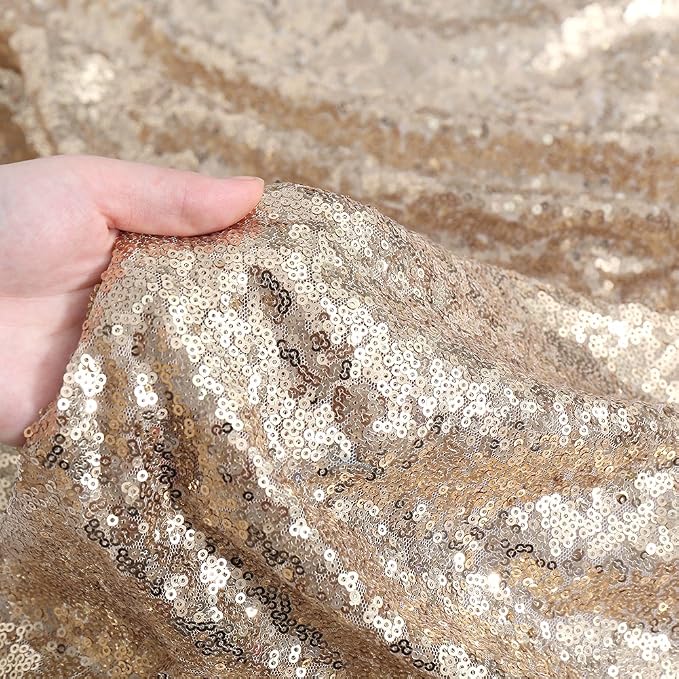 Poise3EHome Light Gold Sequin Tablecloth 60×120 Inch Rectangle Sparkly Fabric Table Cloth for Birthday Wedding Party Holiday Baby Shower Christmas Decoration