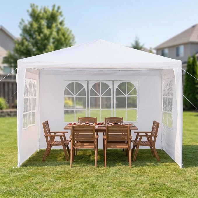 10x10 Canopy Tent, Portable Waterproof Outdoor Tent with 3 Removable Sidewalls, Party, Wedding, Camping & Backyard Shelter, White