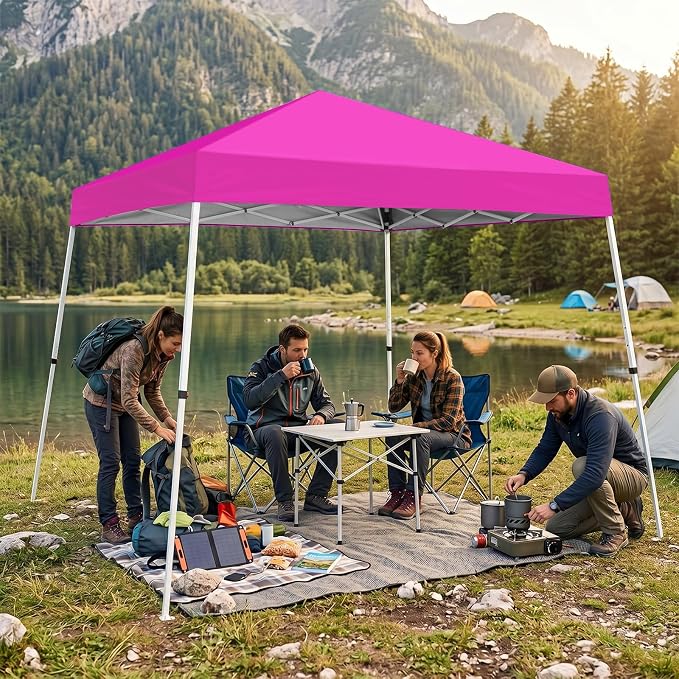 10x10 Pop Up Canopy Tent with Carry Bag, Slant Leg Instant Shade Shelter for Outdoor Events, Camping, Sports, Parties, Pink