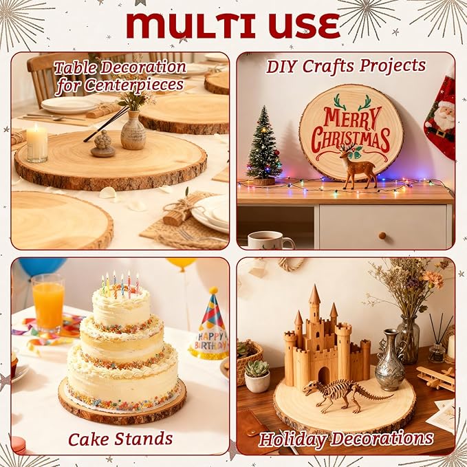 8 Pack 10-12 Inch Large Wood Slices for Centerpieces, Wood Rounds for Tables Decor, Wood Centerpieces for Tables, Rustic Wood Circles for DIY Crafts and Wedding Decor