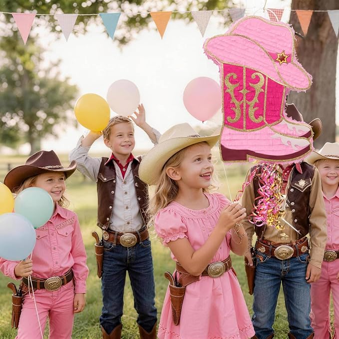 WERNNSAI Cowgirl Boot Piñata - Western Hat Piñata with Blindfold and Bat Cowgirl Party Decorations Girls Birthday Party Favors for Adults Kids Horse Racing Party Supplies