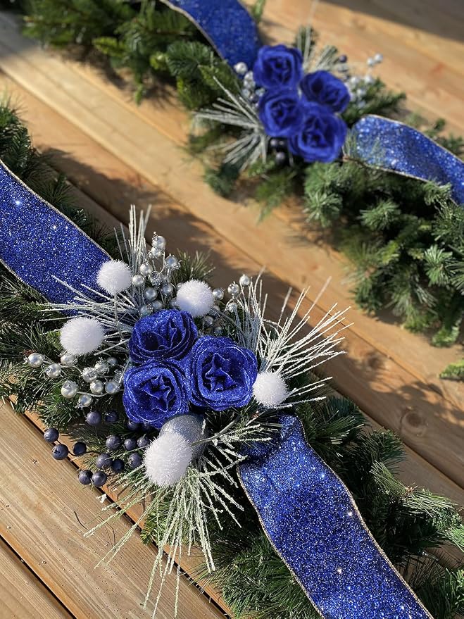 Glitter Roses,30PCS Royal Blue Flowers Artificial Roses with Stems for Wedding Bouquet Party Christmas Home Decor(Royal Blue)