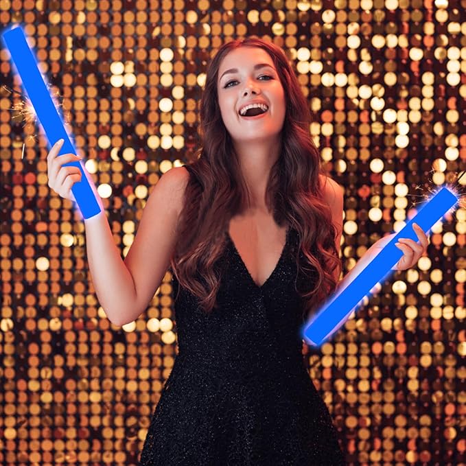 Blue Glow Foam Wands, 36 Pcs Giant LED Light Up Sticks 3 Modes Flashing Baton Wands Party Supplies for July 4th, Raves,Concert,Birthday, Halloween,Sporting Events