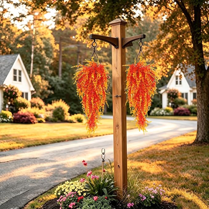 RECUTMS Artificial Greenery for Outdoors 31.5" Faux Hanging Baskets Plants | 3Pcs Fake Vine Plants,Gold Hanging Greenery Stems Autumn Decor of Living Room Bedroom Kitchen Front Porch Yard Garden Wall