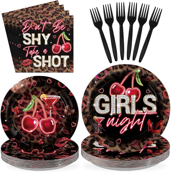 96Pcs Cheetah and Cherry Birthday Party Decorations Red Leopard Print Plates and Napkins Red Black Leopard Cherry Tableware Set for Girls Night Bachelorette Birthday Wedding Party Supplies Serves 24