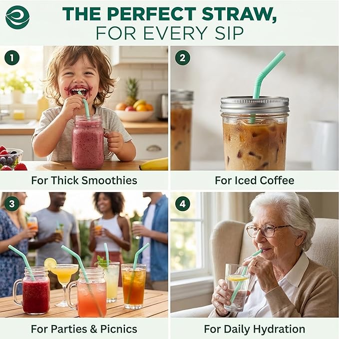 ECO SOUL Straws [500 Count][8.25"] Eco-Friendly Disposable Straws, Cocktail Cold Drink Smoothie Bendable