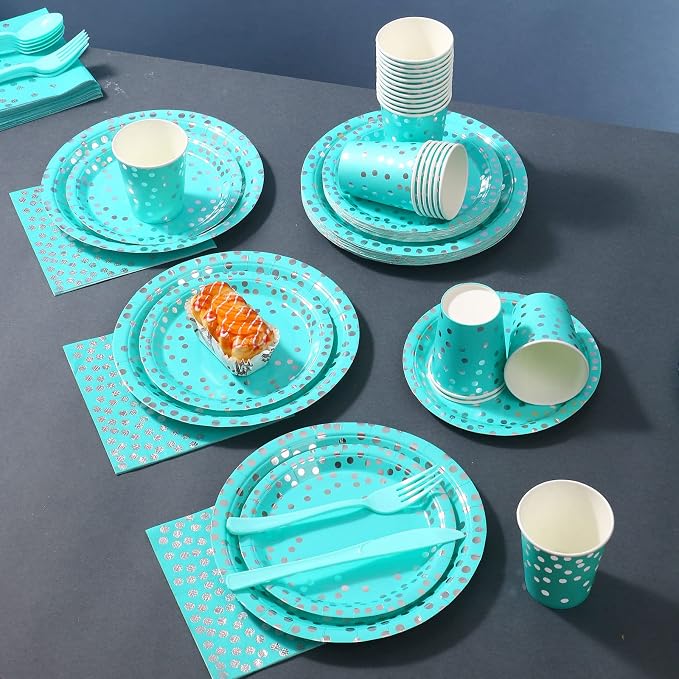Teal Party Decorations, 168Pcs Teal Plates and Napkins Party Supplies, Birthday Plates Serves 24, Birthday Decorations for Women, Turquoise Sweet 16, Easter Graduation Mothers Day